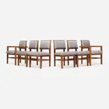 Frank Lloyd Wright, Dining chairs, set of six, 1955, mahogany, upholstery