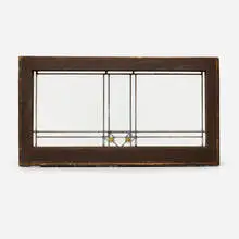 Frank Lloyd Wright, Transom window from the Oscar M. and Katherine B. Steffens House, Chicago, c. 1909, clear glass, zinc came, gold foil