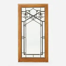 Frank Lloyd Wright, Window from the B. Harley Bradley House, Kankakee, Illinois, c. 1900, clear, white and red rippled glass, flat zinc came, oak