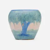 Anna Frances Simpson for Newcomb College Pottery, Twilight scenic cabinet vase with live oaks and Spanish moss