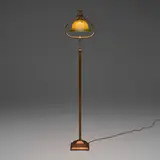Quezal, Fishnet shade on Arts & Crafts floor lamp base