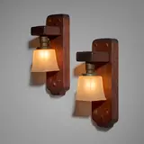 Greene & Greene, Sunroom sconces from the Robert R. Blacker House, Pasadena, California, pair, c. 1910, pine, copper, frosted glass