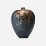 Black Iris vase with quince blossoms by Sara Sax for Rookwood Pottery, sold Dec 2025
