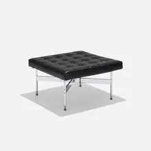 Ross Littell, New York ottoman from the Architectural Group, model 21-LC, 1952, leather, chrome-plated steel, enameled steel
