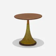 Phil-Mar, occasional table, c. 1960, glazed ceramic, laminate over wood, enameled steel, walnut