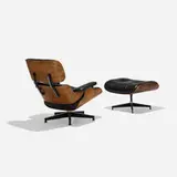 Charles and Ray Eames, 670 lounge chair and 671 ottoman, c. 1956, rosewood plywood, leather, enameled aluminum, down filling