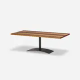 Milo Baughman, coffee table, c. 1970, mahogany, walnut, rosewood, oak, enameled steel