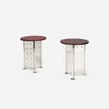 Philippe Starck, occasional tables for the Royalton Hotel, pair, 1988, stained mahogany, stainless steel