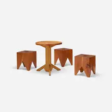 Paul Discoe, set of three Cube chairs with table, c. 2010, cypress