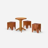 Paul Discoe, set of three Cube chairs with table, c. 2010, cypress