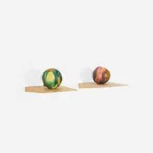 Peaches by Mineo Mizuno, c. 1990, glazed stoneware, wood, sold Jul 2017