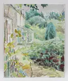 Pamela Chard, Untitled, Pamela Chard (1926-2003) Garden views oil on board largest 47 x 47cm