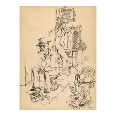 George Grosz, Street Scene, New York, 1934, brush and reed pen and India ink on paper