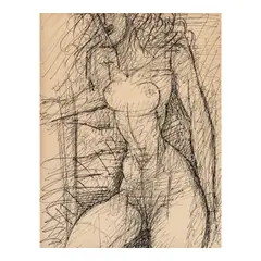 Marcel Gromaire, Femme nue assise, 1953, pen and India ink on paper