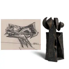 Seymour Lipton, Empty Room (Small Version) and Study for Argonaut II (Two Works), 1964, II: conté crayon on paper
