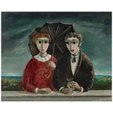Yosl Bergner, Couple, circa 1960, oil on card laid down on canvas