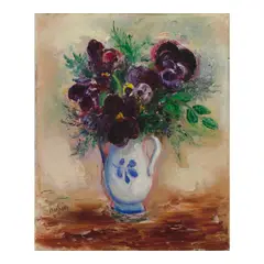 Pansies by Reuven Rubin, oil on canvas, sold Jul 2026