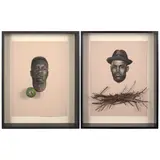 Whitfield Lovell, Two Works from Kin Series, 2009, conté crayon, globe bank and collage on paper