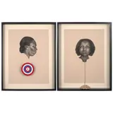 Whitfield Lovell, Two Works from Kin Series, 2008, conté crayon, collage, and wooden target on paper