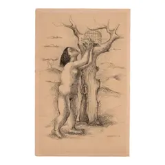 Mujer con jaula by Mario Carreño Morales, 1940, pen and ink on paper, sold Jul 2026