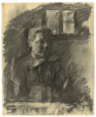 Wilhelm Leibl, Bauernmädchen am Fenster, 1899, Kohle auf Papier