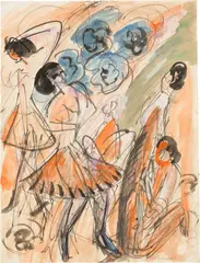 Ernst Ludwig Kirchner, Tänzerinnen, 1913, Aquarell und Tusche über Bleistift auf Papier