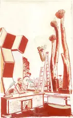 Neo Rauch, Die Leiter, 2000, Öl auf Papier