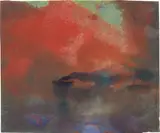 Emil Nolde, Dampfer auf hoher See / Abendliches Meer und Dampfer, Um 1935, Aquarell auf Japan