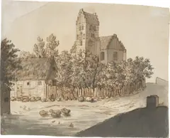 Caspar David Friedrich, Kirche von Lyngby, Um 1795, Feder in Braun, laviert, auf Bütten (Wasserzeichen angeschnitten)