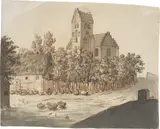 Caspar David Friedrich, Kirche von Lyngby, Um 1795, Feder in Braun, laviert, auf Bütten (Wasserzeichen angeschnitten)