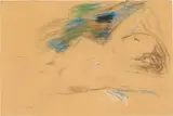 Wilhelm Lehmbruck, Liegender Frauenhalbakt, 1915, Pastell auf gelbbräunlicher Pappe