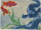 Emil Nolde, Blaue und rote Zierfische im Aquarium, Um 1923, Aquarell auf Japan