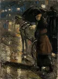 Lesser Ury, Frau und Droschke, 1899, Öl auf Leinwand