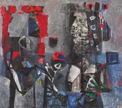 Antoni Clavé, Le roi à la rose, Um 1958, Öl und Collage auf Leinwand