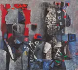 Antoni Clavé, Le roi à la rose, Um 1958, Öl und Collage auf Leinwand