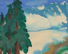 Schweizer Berge by Emil Nolde, Aquarell auf Japan, sold Jun 2022