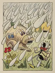 Ondřej Sekora, How Mr. Snail Cursed Unkindly, 1935, indian ink, watercolour, cardboard