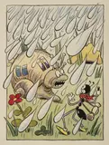Ondřej Sekora, How Mr. Snail Cursed Unkindly, 1935, indian ink, watercolour, cardboard