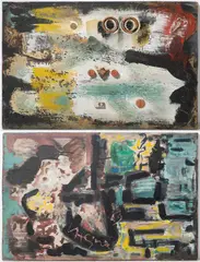 Václav Hejna, Gambler and Composition, 1969, assemblage, wooden board