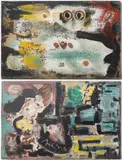 Václav Hejna, Gambler and Composition, 1969, assemblage, wooden board