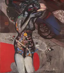 Ladislav Klusáček, Girl with Shell (Man and Car I.), 1984, oil on canvas