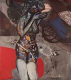 Ladislav Klusáček, Girl with Shell (Man and Car I.), 1984, oil on canvas