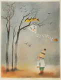 Ota Janeček, Autumn, Around 1985, watercolour, pastel, tempera, paper