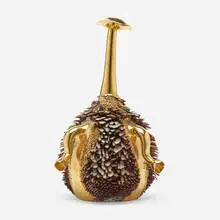 Little Dude (from the Accretion series) by The Haas Brothers, 2016, hand-thrown and accreted porcelain, gold luster, brass plate, sold Jun 2023