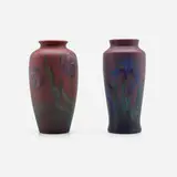 Double Vellum/Decorated Mat vases, set of two by Catherine Covalenco for Rookwood Pottery, sold Oct 2025