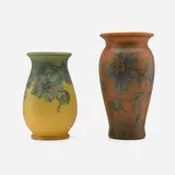 Double Vellum/Decorated Mat floral vases, set of two by Catherine Covalenco for Rookwood Pottery, sold Oct 2025
