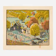 Gustave Baumann, Harden Hollow, 1927, woodcut in colors on Zanders Bergisch Gladbach laid paper