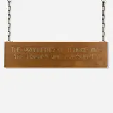 Roycroft, The Ornaments of a Home Are the Friends Who Frequent It hanging motto sign, c. 1910, oak, handwrought copper