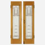 Frank Lloyd Wright, Doors from Northome, the second Francis W. Little House, Wayzata, Minnesota, pair, 1912-14, opaque and clear glass, copper-plated zinc came, oak, brass