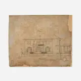 Frank Lloyd Wright, Important Elevation drawing for the George Blossom House, Chicago, c. 1892, ink on linen